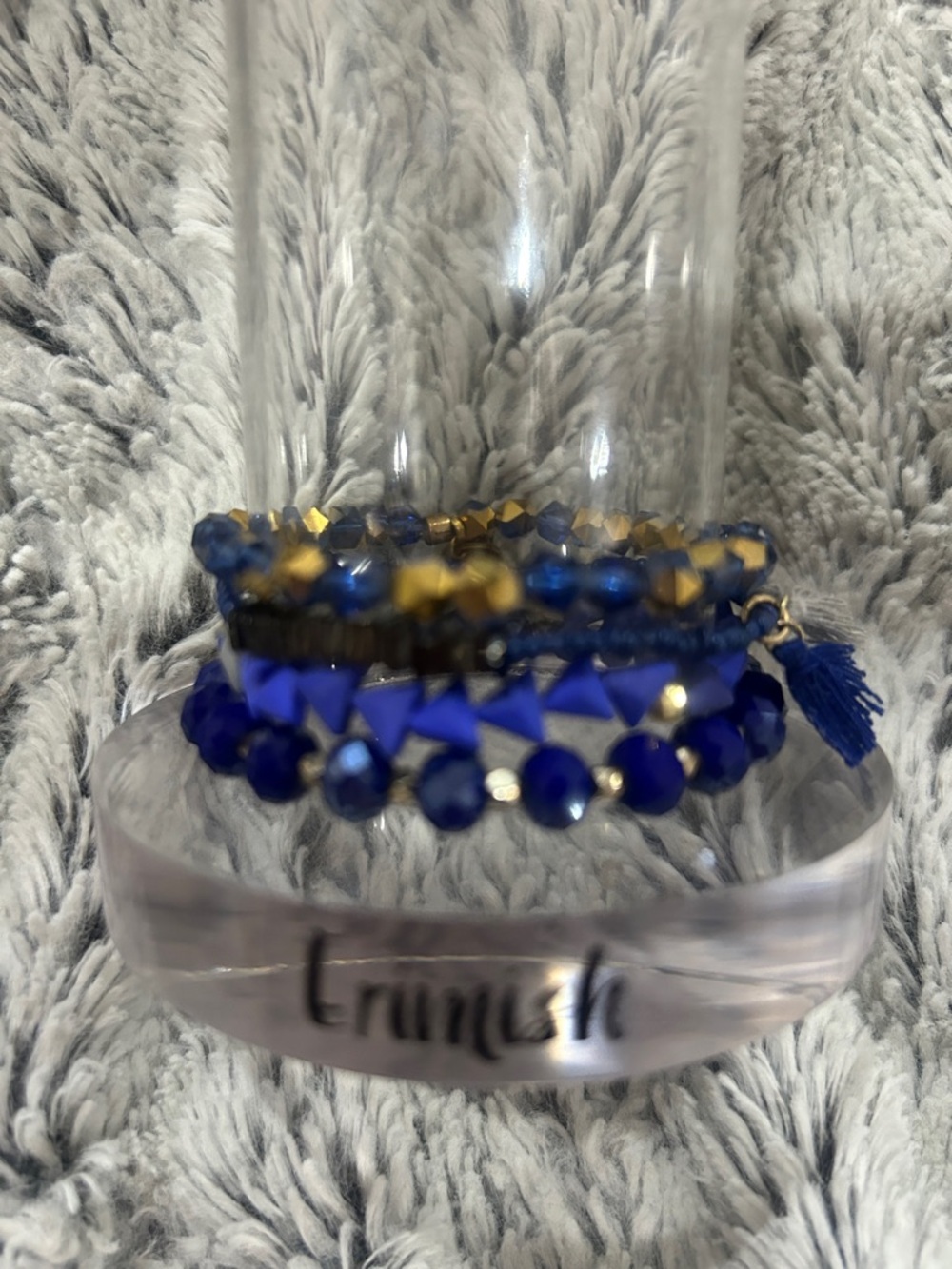 Erimish Blue and Gold Beaded w/Tassel Bracelet Set